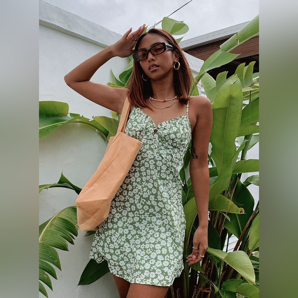 Princess Polly Floral Green Mini Dress - US size 2